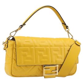 FENDI Zucca Mamma Baguette Schultertasche aus Leder Gelb 8BR600 Auth yk20853SAM