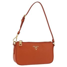 Bolso de accesorios PRADA en cuero Saffiano Orange Gold Auth 200537V