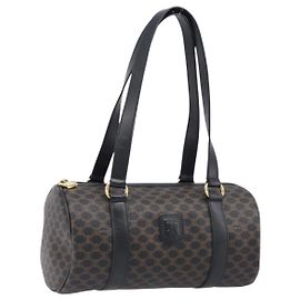 Céline Borsa a mano CELINE Macadam PVC Pelle Nero Tono Oro Auth 202048V