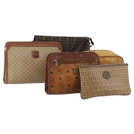 FENDI Celine MCM Clutch Tasche Schultertasche Canvas Leder 5er Set Braun Authentisch gh2229