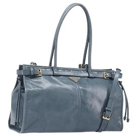 PRADA Bonnie Large Hand Bag Leather 2way Blue Gold Auth yk20726SAM