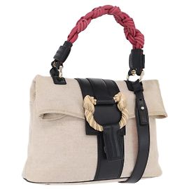 Bulgari Borsa a Mano BVLGARI Canvas 2way Beige Tono Oro Auth 202121A