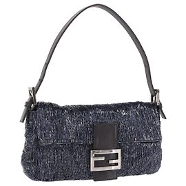 Borsa a tracolla FENDI Mamma Baguette perline Navy Silver Auth yk20785SAM