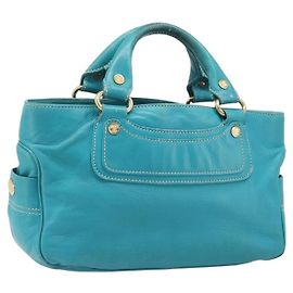 Céline CELINE Boogie Bag Leather Light Blue Gold Auth hk4041