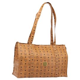 Borsa Tote MCM Vicetos Logogram PVC Leather Brown Gold Auth 198306