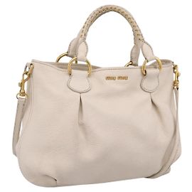 Borsa Miu Miu Vittero Dino Leather 2way Ivory Gold Auth 201929A