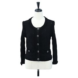 CHANEL Cardigan Jacke Viscose Black CC Auth 199994M