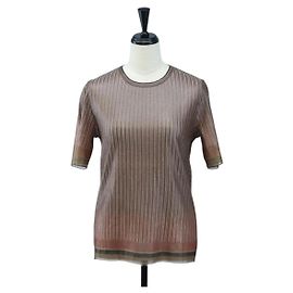 Camiseta de manga corta Salvatore Ferragamo de Rayón M Marrón Auth 199905V