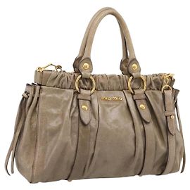 Borsa Miu Miu Vitellolux in pelle 2way Beige Tono Oro Auth 202112A