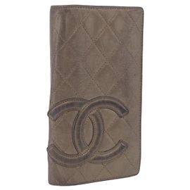 CHANEL Matelasse Cambon Line Lange Geldbörse aus Leder Gold CC Auth 200114