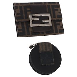 Cartera FENDI Zucca Canvas Nylon Set de 2 Marrón Negro Auth 198577