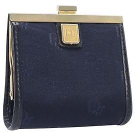 Christian Dior Gamaguchi Coin Purse Canvas Navy Gold Auth am12546V