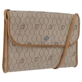Borsa a tracolla Christian Dior Honeycomb PVC Leather Beige Gold Tone Auth 202260