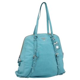 Borsa Tote PRADA in pelle azzurro argento Auth 199466V