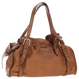 Borsa a tracolla Miu Miu con fiocco laterale in pelle marrone e tono oro Auth am12465V