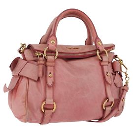 Borsa a mano Miu Miu Vitellolux in pelle 2way Pink Gold Auth 202259M