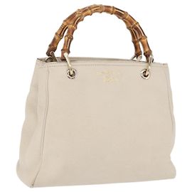 Borsa a mano GUCCI Bamboo in pelle Bianco Oro 336032 Auth hk4056