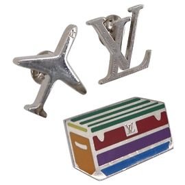 LOUIS VUITTON Broche metal Conjunto de 3 Prata M63476 LV Auth 198873V