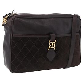 Borsa a tracolla BALENCIAGA in pelle scamosciata marrone e oro Auth bs37014