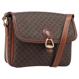 Céline Borsa a tracolla CELINE Macadam PVC Pelle Marrone Tono Oro Auth BA15489