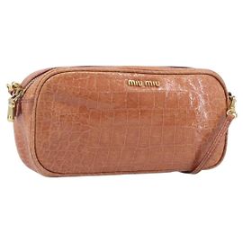 Borsa a tracolla Miu Miu in pelle goffrata marrone oro Auth 199420A
