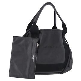 Borsa a mano BALENCIAGA Navy Cabas XS in pelle 2way Nero Argento 390346 Auth ka5961