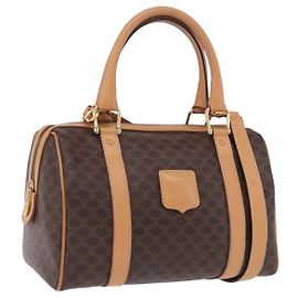 Céline Bolso de mano CELINE Macadam Canvas PVC Leather 2way Brown Gold Auth 199479V