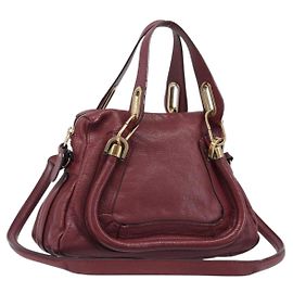 Chloé Bolsa Chloe Paraty em couro 2way Bordeaux Gold Auth BA15119