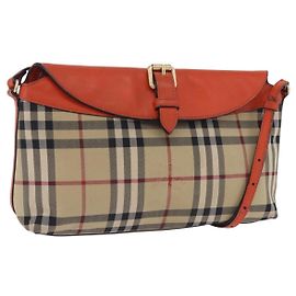 Borsa a tracolla BURBERRY Nova Check Canvas Beige Gold Auth ka5963A