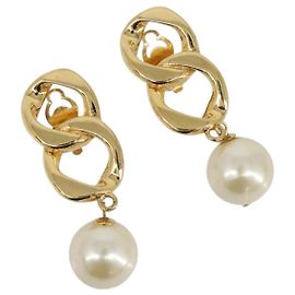 Orecchini CHANEL metallo Gold Tone CC Auth bs37052