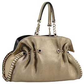Bulgari Bolsa de mão com corrente BVLGARI em couro tom dourado Auth bs36845