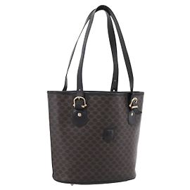 Céline CELINE Macadam Schultertasche PVC Leder Schwarz Goldfarben Auth 199507A
