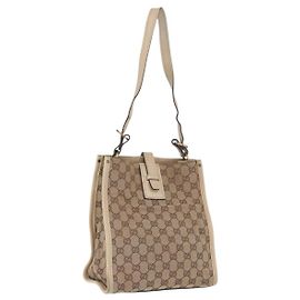 GUCCI GG Canvas Schultertasche Beige Gold 110292 Auth ka5987