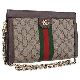 Borsa GUCCI GG Supreme Chain Web Sherry Line PVC Beige Oro 503877 Auth ka5977V