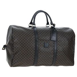 Céline Borsa Boston CELINE Macadam Canvas PVC Leather Black Gold Auth 199137V