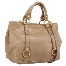 Borsa a Mano Miu Miu Vittero Dino Leather 2way Beige Gold Auth 201952A
