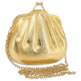 GUCCI GG Chain Shoulder Pouch Metal Gold Auth 200279V