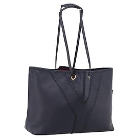 Sac Tote SAINT LAURENT en cuir bleu marine détails dorés Auth 202263A
