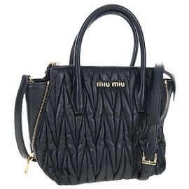 Borsa a mano Miu Miu Matelassé in pelle 2way Nero Oro Auth am12563V