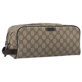 Borsa a mano GUCCI GG Supreme PVC Beige Gold 211125 Auth 197233