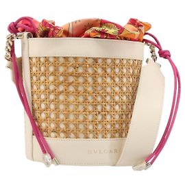 Bulgari Borsa a tracolla BVLGARI in rafia beige e oro Auth 199178V