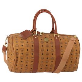 Borsa Boston MCM Logogram Vicetos PVC Leather 2way Brown Gold Auth 199620