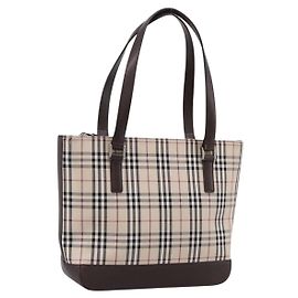 BURBERRY Nova Check Handtasche Canvas Beige Silver Auth 202135