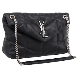 Borsa a tracolla SAINT LAURENT Lulu Puffer con catena in pelle nera e argento Auth ka5996SAM