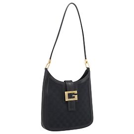 Borsa a tracolla GUCCI GG Canvas Nero Oro 001 4142 Auth 201947A