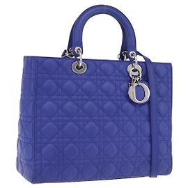 Bolso de mano Christian Dior Canage Lady Dior en piel de cordero 2 vías azul plata auténtico 200084M
