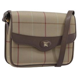 Borsa a tracolla Burberrys Nova Check Canvas Beige Gold Auth ka6035