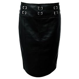 Jil Sander Falda de cuero negra / plateada con detalles adornados