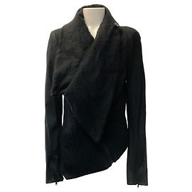 Autre Marque Isabel Benenato Motojacke aus schwarzem Mohair / Leder