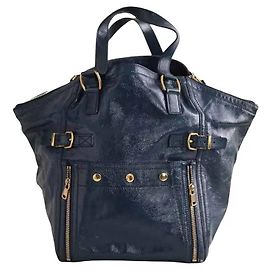 Borsa tote blu in pelle verniciata Yves Saint Laurent